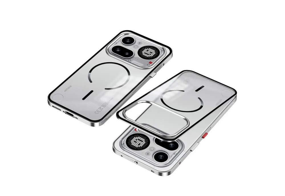 Wigento Handyhülle Metall Snap Rahmen für Nothing Phone 4a Pro Magnetisches Matt Silber 6,83 Zoll, Magnetisch, Snap Buckle