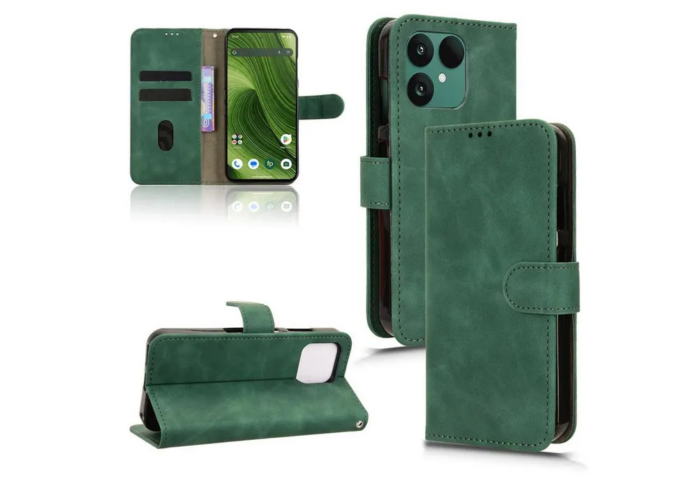Wigento Smartphone-Hülle Für Fairphone 6 Kunstleder Skin Feel Book Wallet Tasche Hülle Grün, Magnetisch, Kartenhalter, Standfunktion