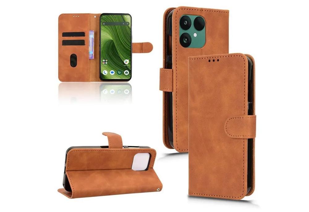 Wigento Smartphone-Hülle Für Fairphone 6 Kunstleder Skin Feel Book Wallet Tasche Hülle Braun, Magnetisch, Kartenhalter, Standfunktion