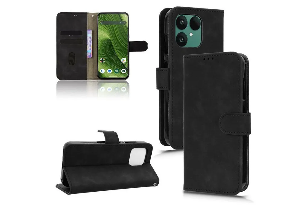 Wigento Smartphone-Hülle Für Fairphone 6 Kunstleder Skin Feel Book Wallet Tasche Hülle Schwarz, Magnetisch, Kartenhalter, Standfunktion