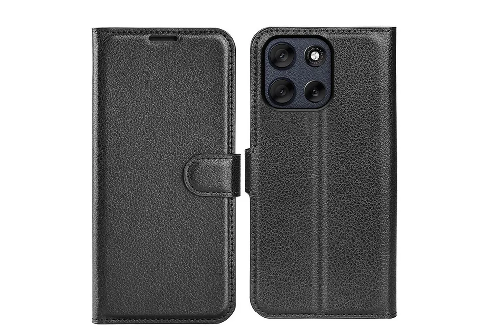 Wigento Smartphone-Hülle Für Motorola Moto G86 5G Kunstleder Book Wallet Tasche Hülle Schwarz, Kunstleder Hülle mit Kartenfächern und Standfunktion