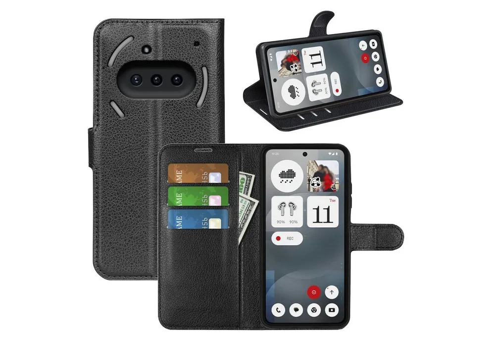 Wigento Smartphone-Hülle Für Nothing Phone 3a Kunstleder Book Wallet Handy Tasche Hülle Schwarz, Kunstleder Hülle mit Kartenfächern und Standfunktion
