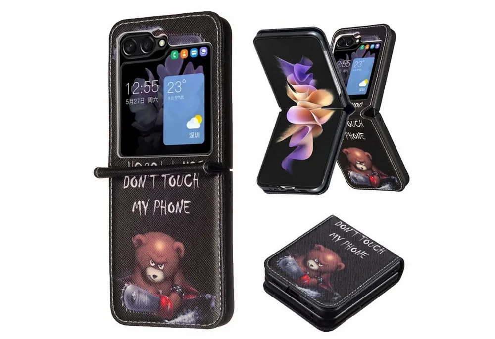 Wigento Smartphone-Hülle Für Samsung Galaxy Z Flip7 Kunstleder Book Wallet Motiv Tasche Hülle, Kunst-Leder Motiv Schutzhülle