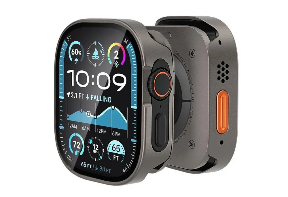 Wigento Smartwatch-Hülle Aluminium Hartglas Titan für Apple Watch Ultra 2 / 1 49mm, Aluminiumhülle mit integriertem Glas für Rundumschutz