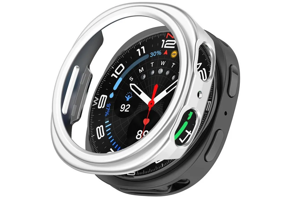 Wigento Smartwatch-Hülle Für Samsung Galaxy Watch 8 44mm Design Kunststoff Schutz Hülle Silber, Halbseitiger Kunststoff-Schutz, leicht und langlebig