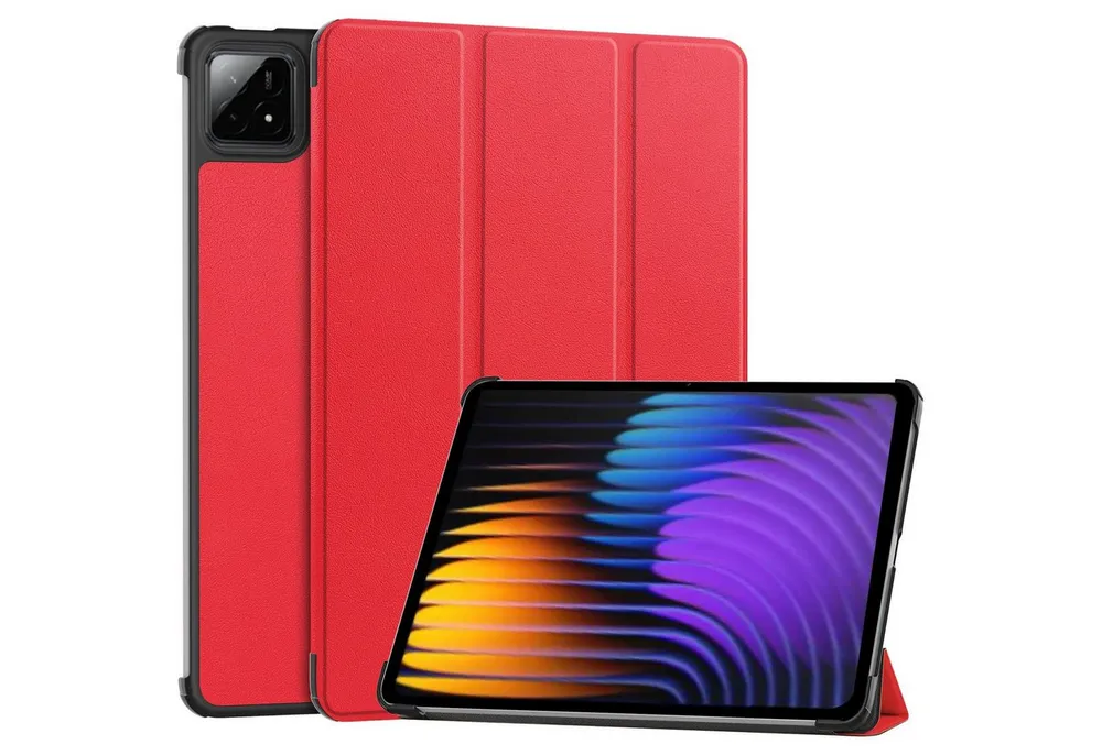Wigento Tablet-Hülle 3folt Wake UP für Xiaomi Pad 8 / 8 Pro / Pad 7 / 7 Pro Smart Rot, 3-Fach Halterung, Kratzfest, Leicht