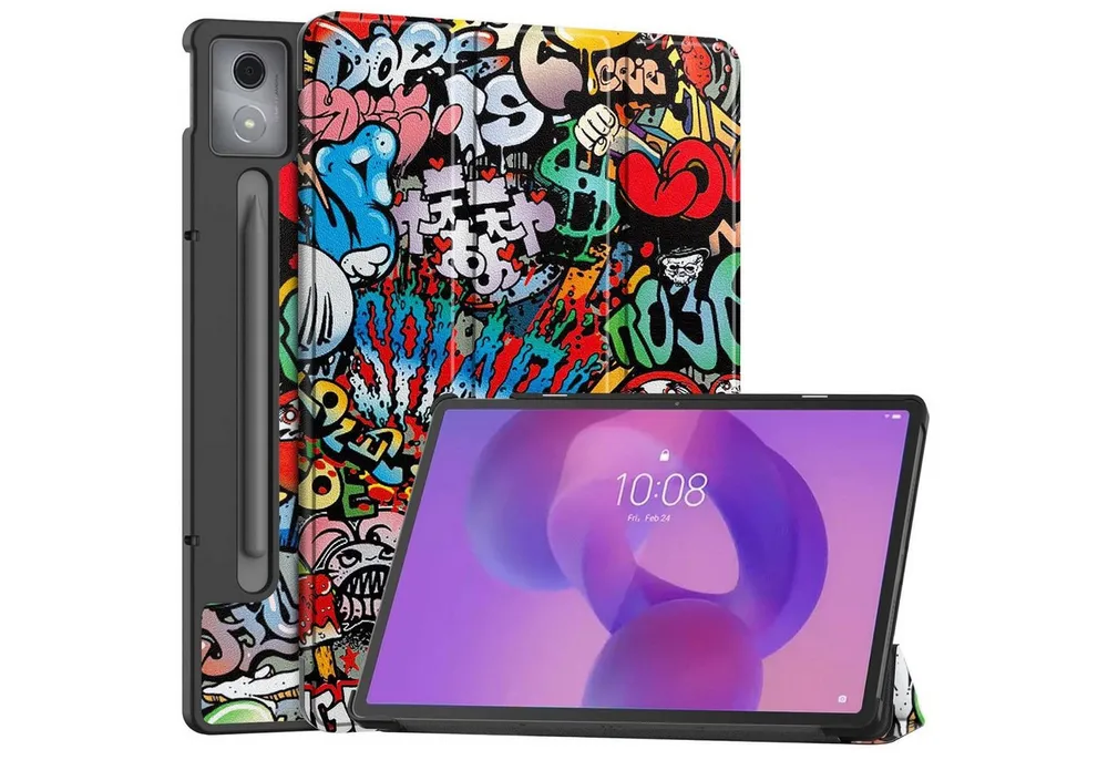 Wigento Tablet-Hülle Für Lenovo Idea Tab Pro 3folt WakeUP Smart Cover Tasche Hülle Graffiti, Graffiti-Design, 3-Fold Standfunktion