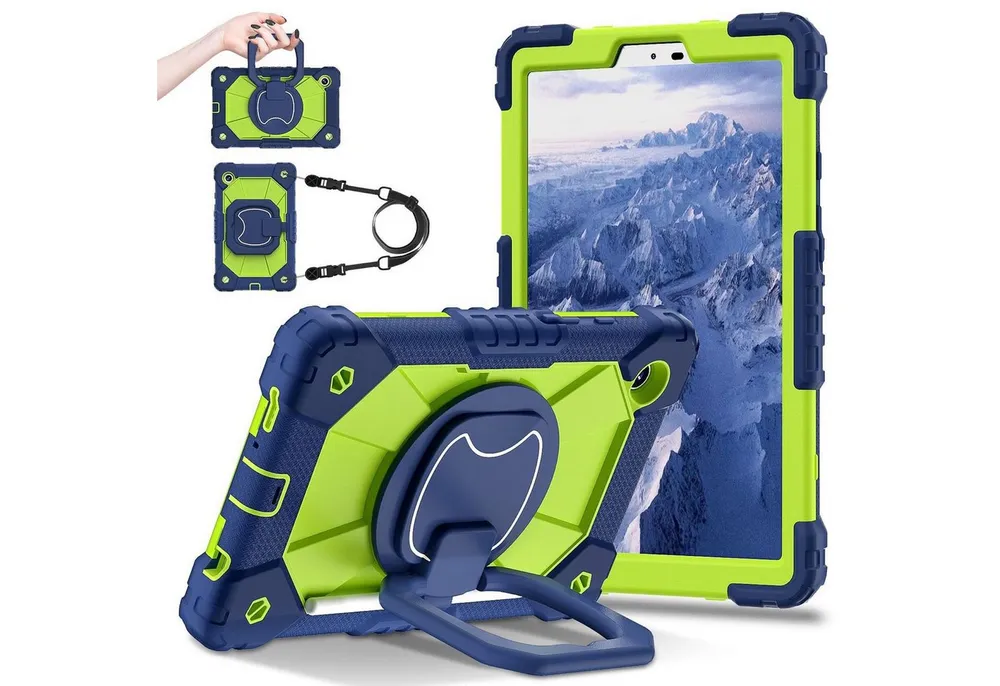 Wigento Tablet-Hülle Für Samsung Galaxy Tab A11 Hybrid Hülle mit Halter & Schultergurt Grün, Hybrid Schutzhülle Smart Case Cover mit Schultergurt