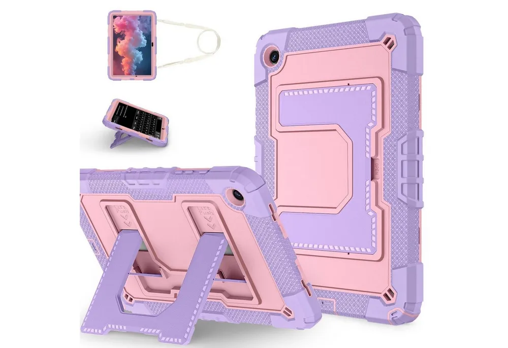 Wigento Tablet-Hülle Für Samsung Galaxy Tab A11 Plus Silikon Hybrid PC Holder Hülle Rosa, Big Holder, Schultergurt, stoßabsorbierend