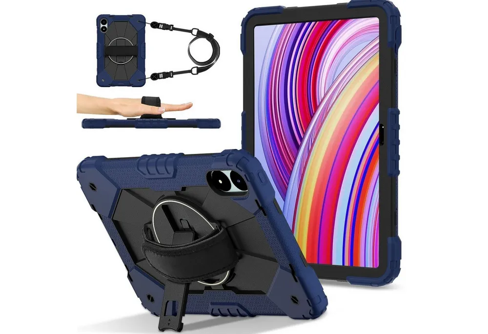 Wigento Tablet-Hülle Für Xiaomi Redmi Pad Pro 12.1 Design Silikon Hybrid Hülle Dunkelblau, Hybrid Schutzhülle Smart Case Cover mit Schultergurt