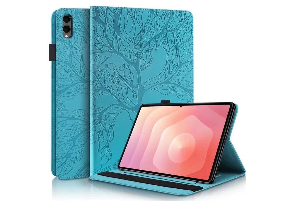 Wigento Tablet-Hülle Kunstleder für Samsung Galaxy Tab S11 Ultra Baum Design Blau, Baum Design Hülle mit Standfunktion und Kratzschutz