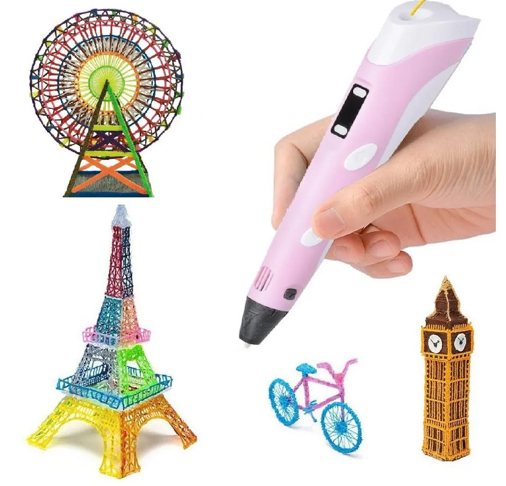Wisam 3D-Drucker-Stift Set Rosa für Kinder Erwachsene mit 3 Farben 1.75mm PLA Filament