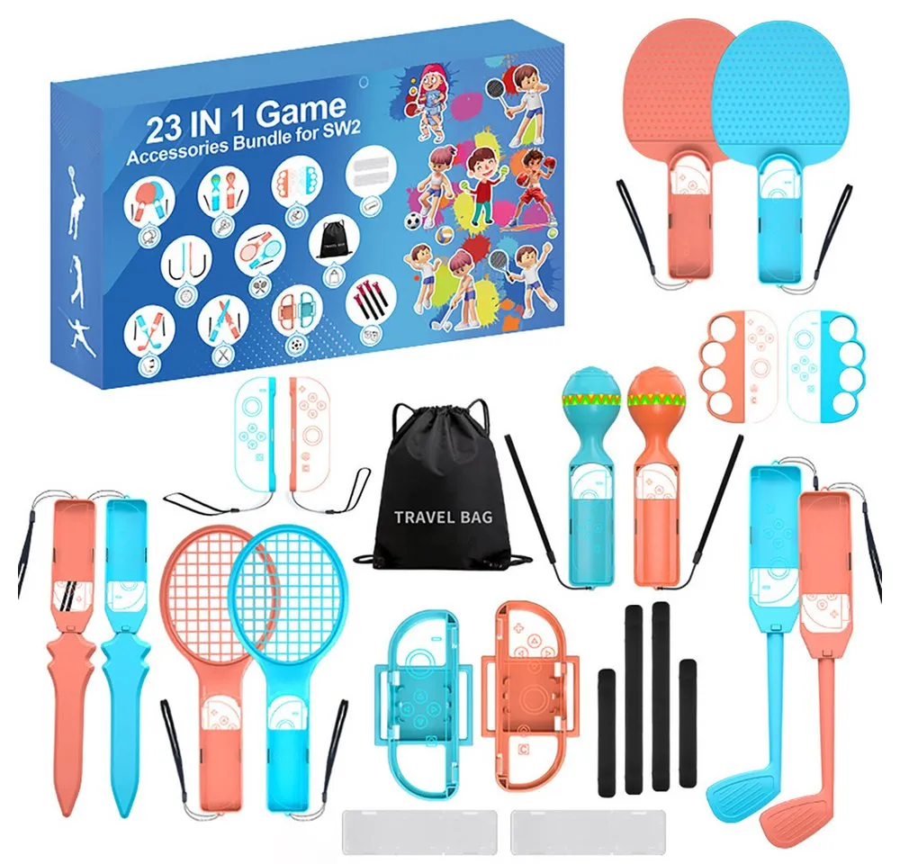Wisam Nintendo Switch 23-in-1 Familien Zubehör Set Orange-Blau Zubehör Nintendo