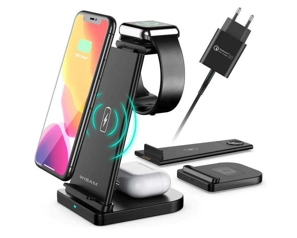 Wisam Wisam® 3 in 1 Multifunktion 15W QI Ladestation Airpods Pro Apple Watch Ladestation (Set, Steckverbindung)
