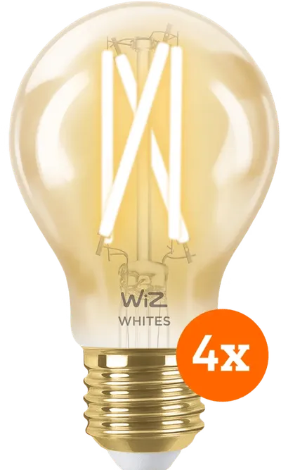 WiZ Smart Filamentlampe Standard Gold 4er-Pack - Warmes bis kaltweißes Licht - E27