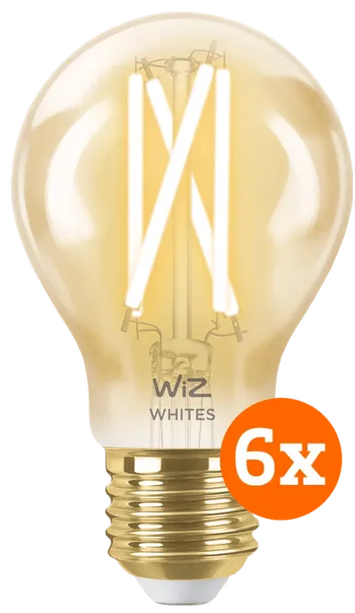 WiZ Smart Filamentlampe Standard Gold 6er-Pack - Warmes bis kaltweißes Licht - E27