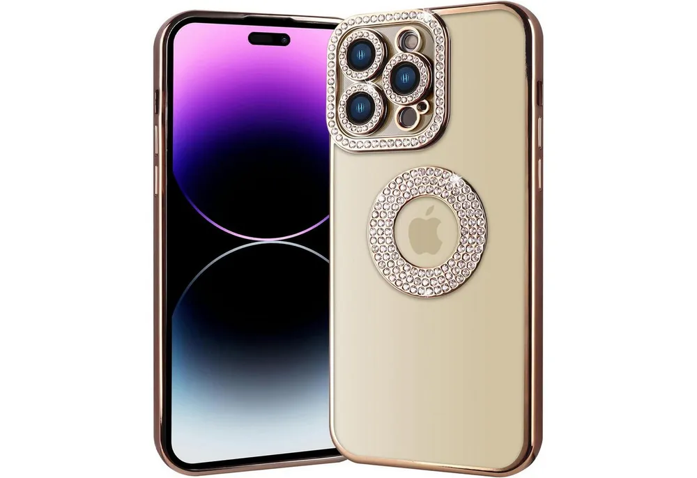 Wörleonline Handyhülle für Apple iPhone 15 Pro Hülle, TPU Handyhülle mit Glitzer Diamanten aus Acryl