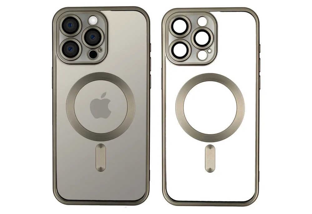Wörleonline Handyhülle für iPhone 15 Pro mit integriertem Kameraschutz, TPU Schutzhülle in passendem Titan-Farbton, MagSafe kompatible Hülle