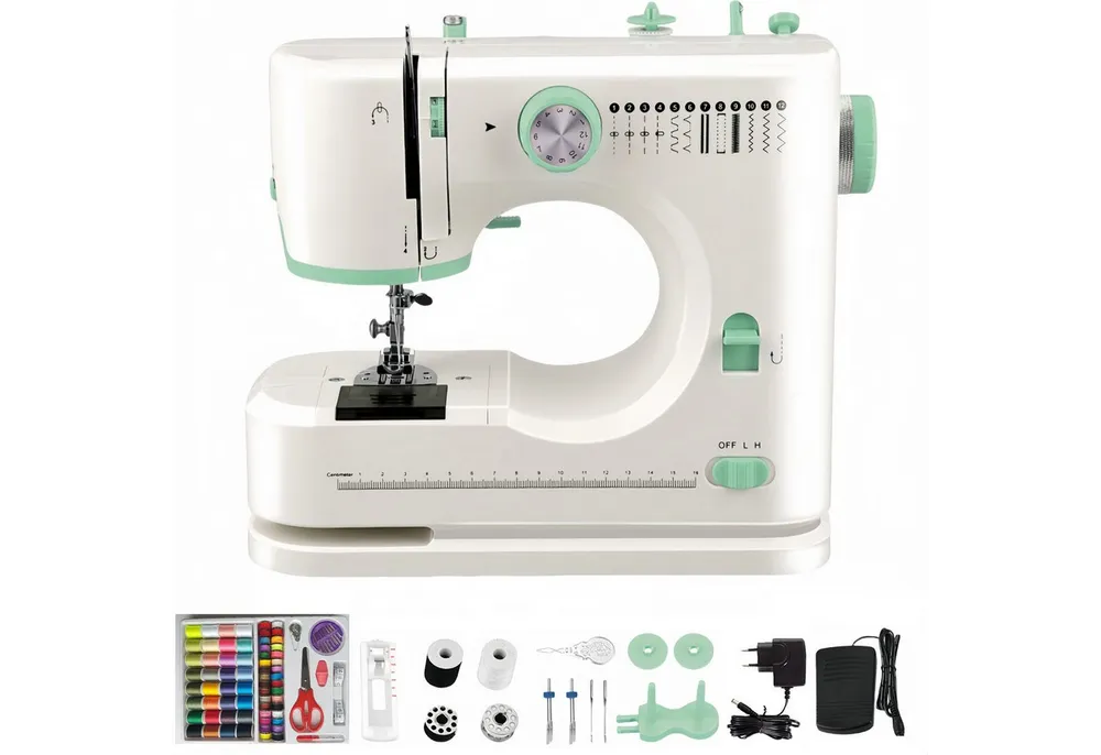 wohnTRAUM24 Nähmaschine Nähmaschine Haushaltsnähmaschine Multifunktionale Mini-Handnähmaschine, 12 Programme, mit 12 integrierten Sticharten, Doppelnadel, 2 Geschwindigkeit, Nähset