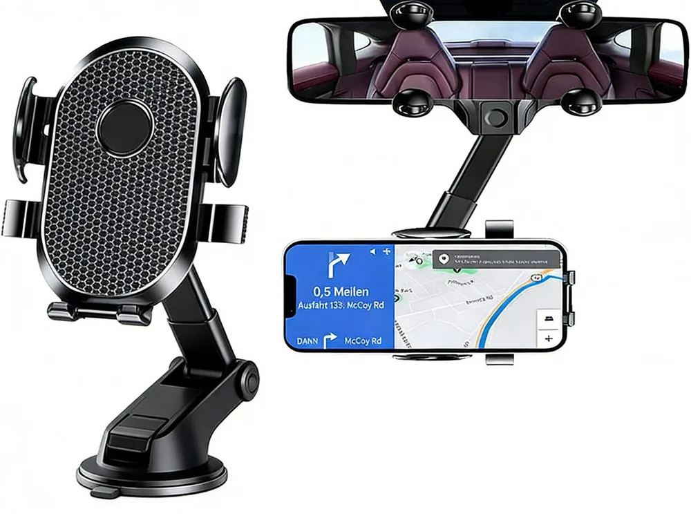 wohnTRAUM24 Smartphone-Halterung Rückspiegel Telefonhalter, Universal 360 ° Drehbarer und Einziehbarer, (Vier-Krallen-Haltung für rutschfesten Halt auf holprigen Straßen)
