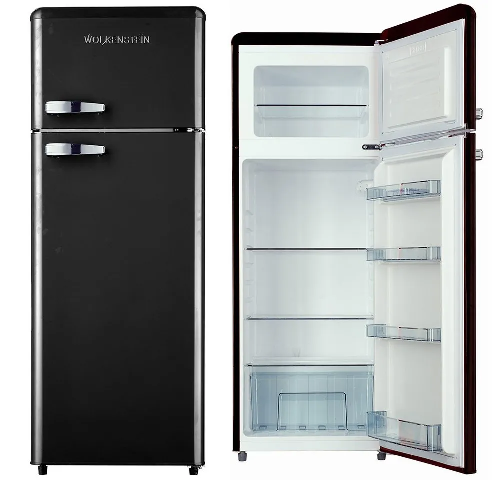 Wolkenstein Kühl-/Gefrierkombination GK212.4RT B, 145.6 cm hoch, 54.5 cm breit, Retro Kühlschrank GK212.4RT B schwarz 211 L