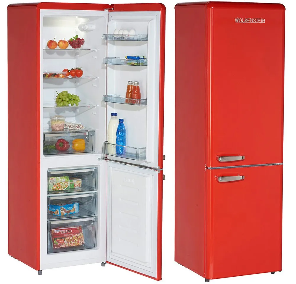 Wolkenstein Kühl-/Gefrierkombination KG250.4RT FR, 177.5 cm hoch, 54.5 cm breit, Retro Kühlschrank rot 249L
