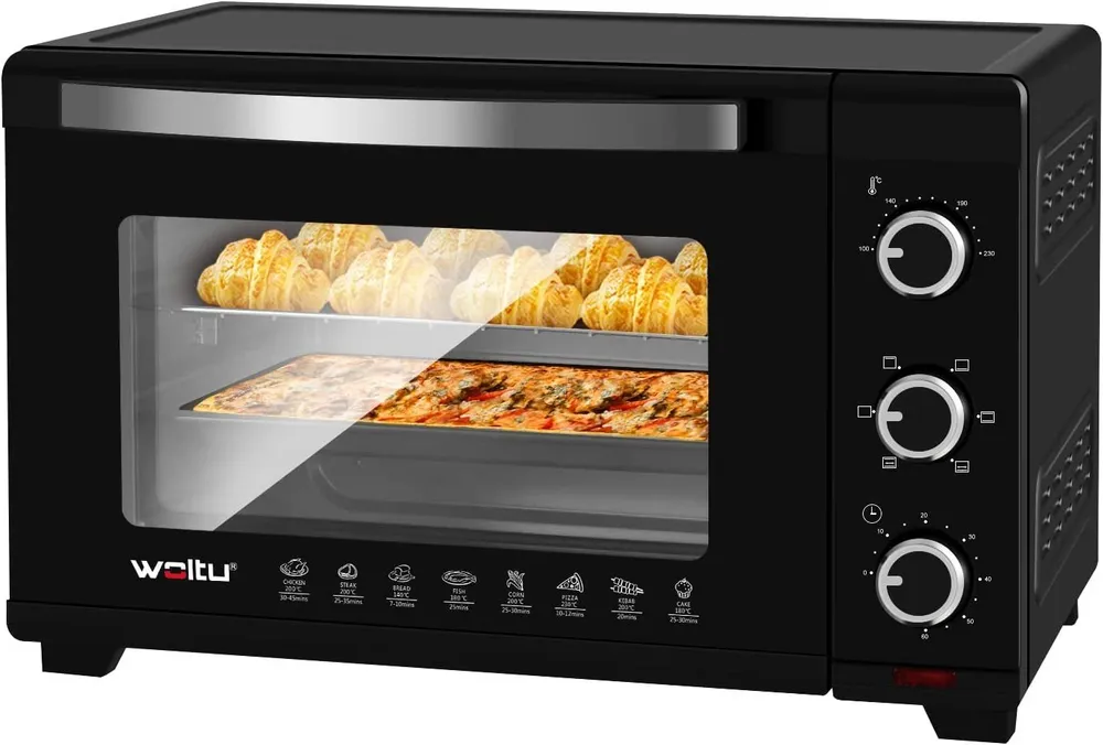 Woltu Minibackofen, 32 Liter, 1600 Watt Herausnehmbares Krümelblech mit Timer