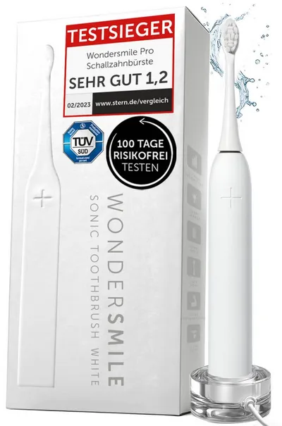 Wondersmile Schallzahnbürste Elektrische Zahnbürste - Testsieger 2025 - 100 Tage risikofrei testen, Aufsteckbürsten: 1 St., Integrierter Zungenreiniger