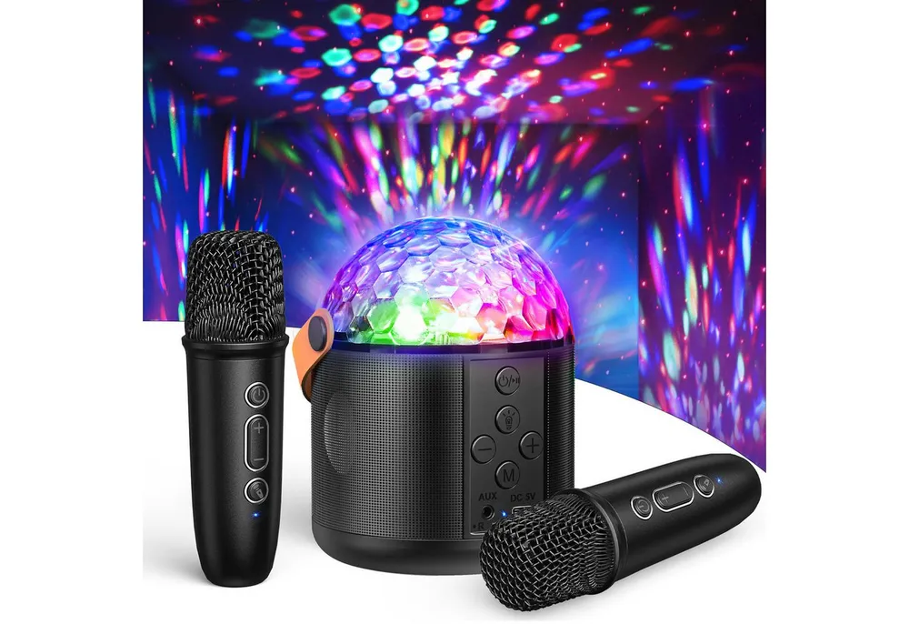 Wootoy Kinder-Lautsprecher Karaoke-Set Lautsprecher 2 kabellosen Mikrofonen Karaoke-Maschine (Bluetooth 6.0, HiFi-Stereo-Klang Rauschreduzierung und 5 Stimmeffekte)