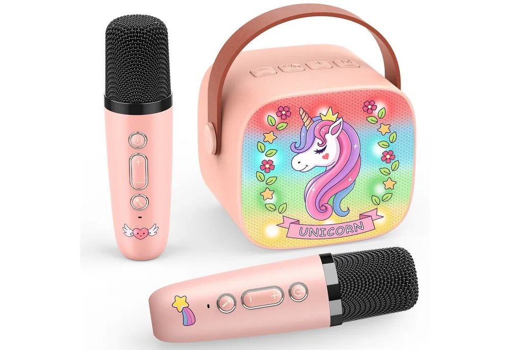 Wootoy Kinder-Lautsprecher Karaoke-Set mit 2 Mikrofonen Einhorn Geschenke Karaoke-Maschine (HiFi-Stereosound Rauschreduzierung und Stimmveränderung)