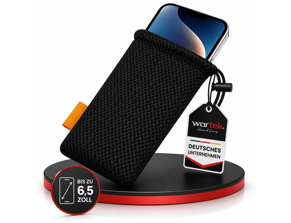 wortek Handyhülle Universal Handytasche Nylon Mesh Tasche Handysocke bis 6,5 Zoll, Netzbeutel mit Kordelzug für Handy, Powerbank, Kopfhörer uvm.