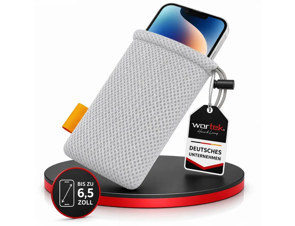 wortek Handyhülle Universal Handytasche Nylon Mesh Tasche Handysocke bis 6,5 Zoll, Netzbeutel mit Kordelzug für Handy, Powerbank, Kopfhörer uvm.
