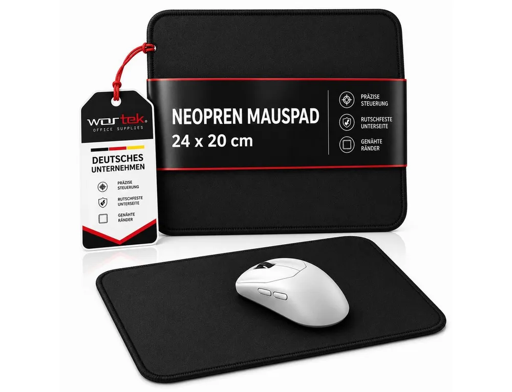 wortek Mauspad Gaming Mauspad in Neopren Schwarz, Gaming Mauspad in langlebigem Neopren