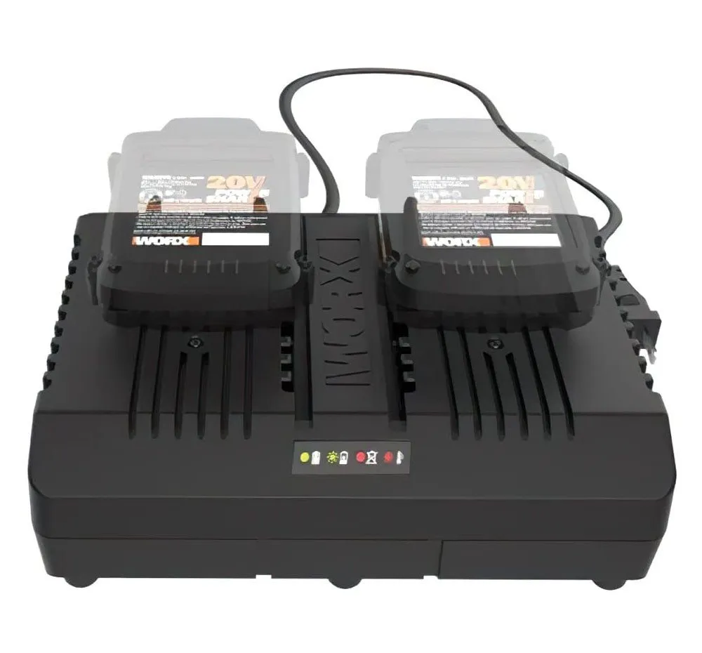 Worx WA3883 Dual-Ladegerät Werkzeug-Akku-Ladetechnik (4000 mA, gleichzeitiges Aufladen, 2 Lademodi, für alle PowerShare)