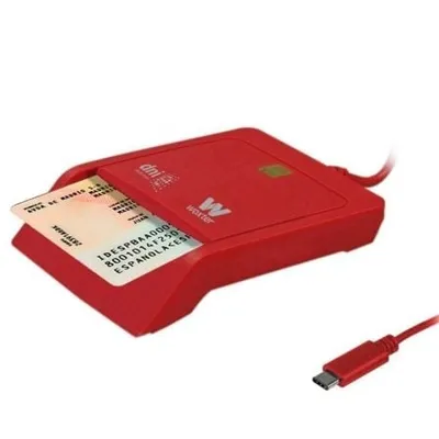 DNI Reader Woxter PE26-199 Rot USB Typ C USB-A Adapter LEDs Kompatible Smart Card
