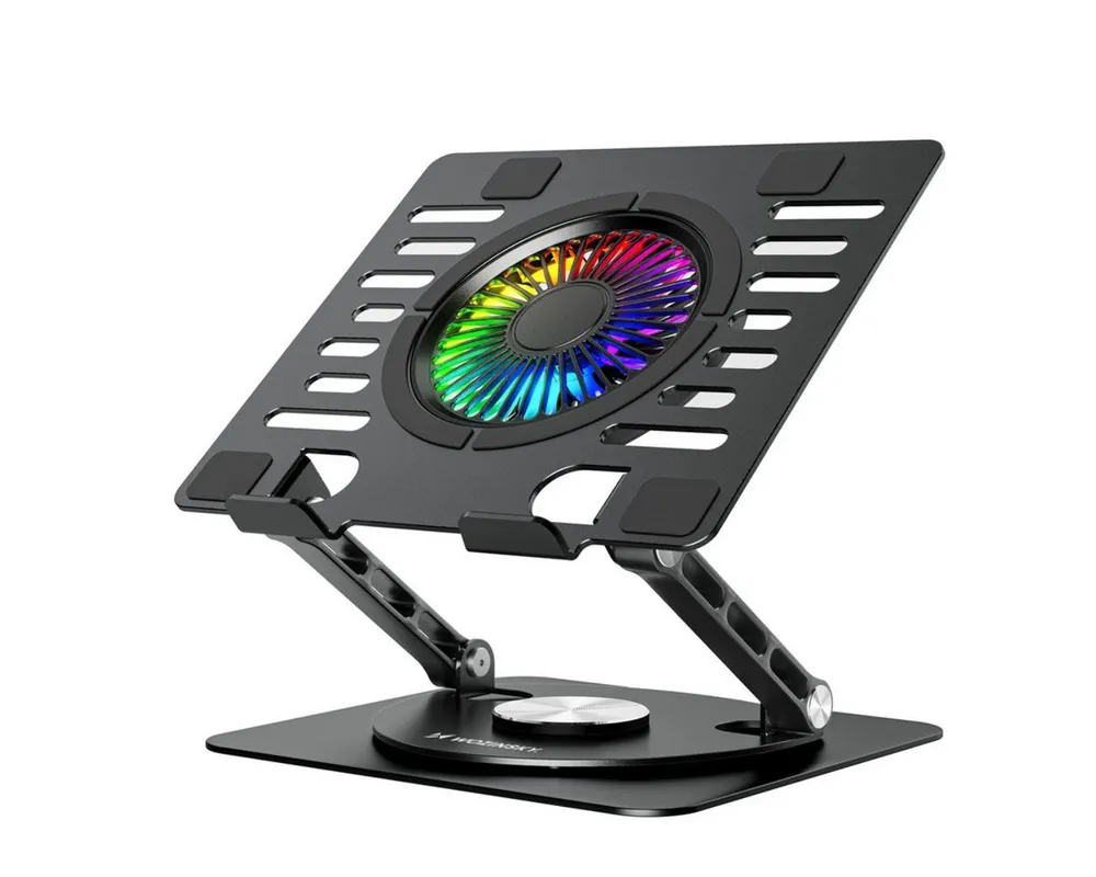 Wozinsky Notebook-Kühler WDCX-X16-AS, 360° Drehfunktion, RGB-Lüfter, USB-Hub, Aluminiumdesign