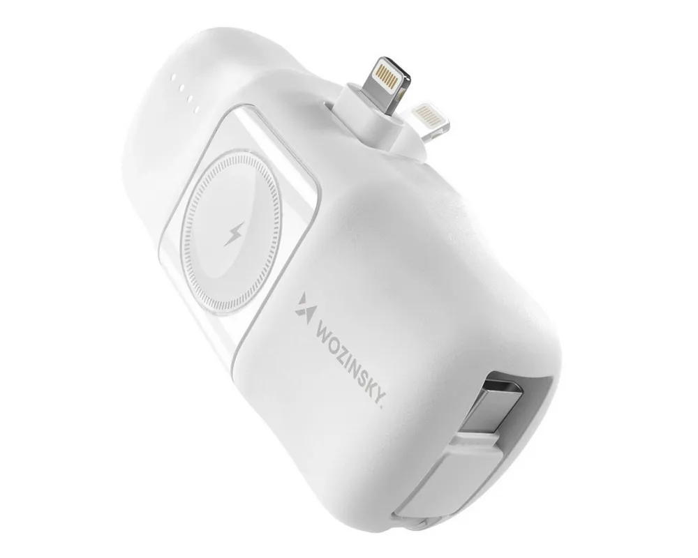 Wozinsky WF16-YLS Mini Powerbank 5000 mAh (5 V), kompatibel mit Apple Watch, induktives Laden, Mehrfachanschluss
