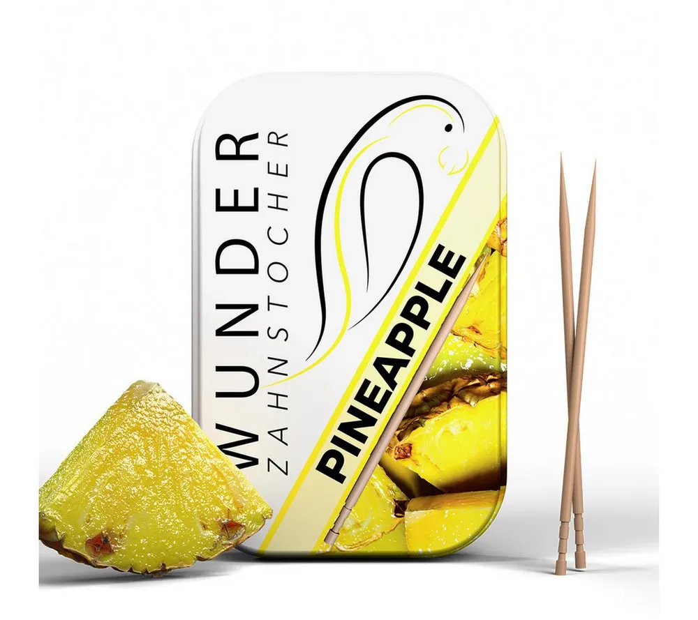 Wunder Zahnstocher Mundpflegecenter Wunder Zahnstocher mit Geschmack - Metalldose - Ananas, frischer Atem - Alternative zu Kaugummi - Zuckerfrei & kalorienfrei