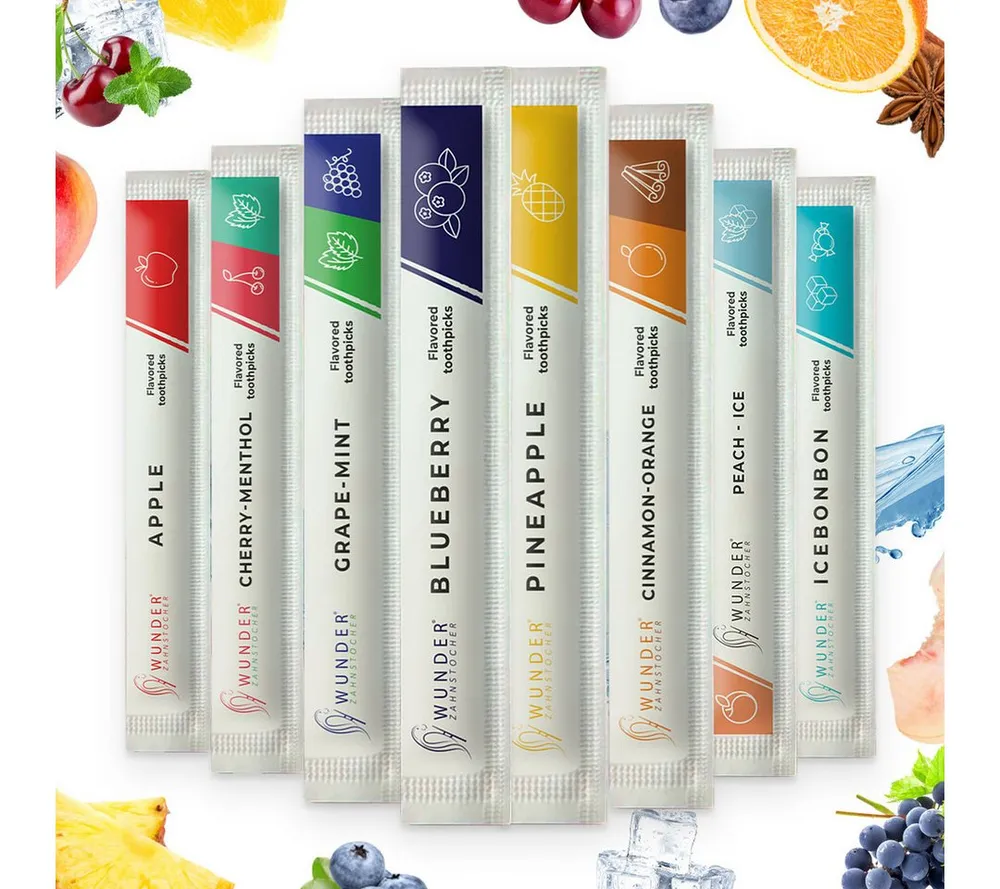 Wunder Zahnstocher Mundpflegecenter Zahnstocher mit Geschmack 80er Pack Mix einzeln verpackt, frischer Atem - Alternative zu Kaugummi - zuckerfrei & kalorienfrei