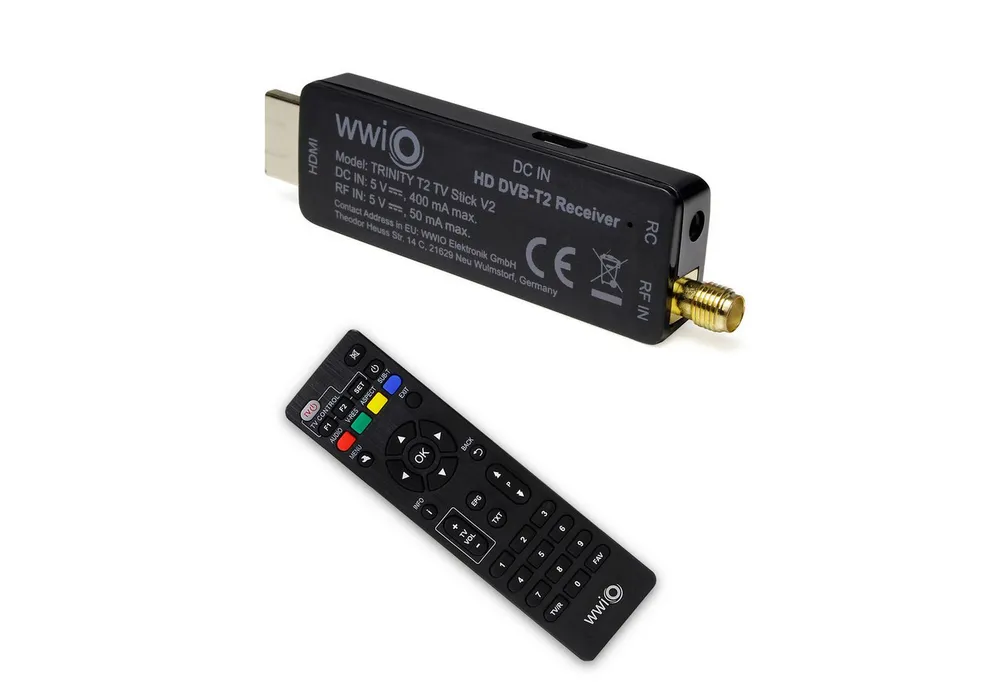 WWIO WWIO TRINITY T2 TV Stick V2 - Mini-Receiver DVB-T2 HD Receiver (Mini-Receiver für digitales Antennenfernsehen – für TV und Beamer)