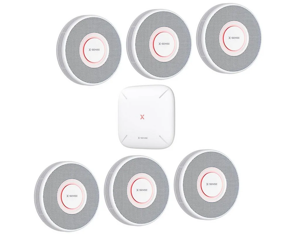 X-SENSE XS0B-MR61 Rauchmelder-Set mit Basisstation SBS50 & 6x XS0B-MR Rauchmelder (Sprachalarm mit Standortangabe, App-Benachrichtigungen)