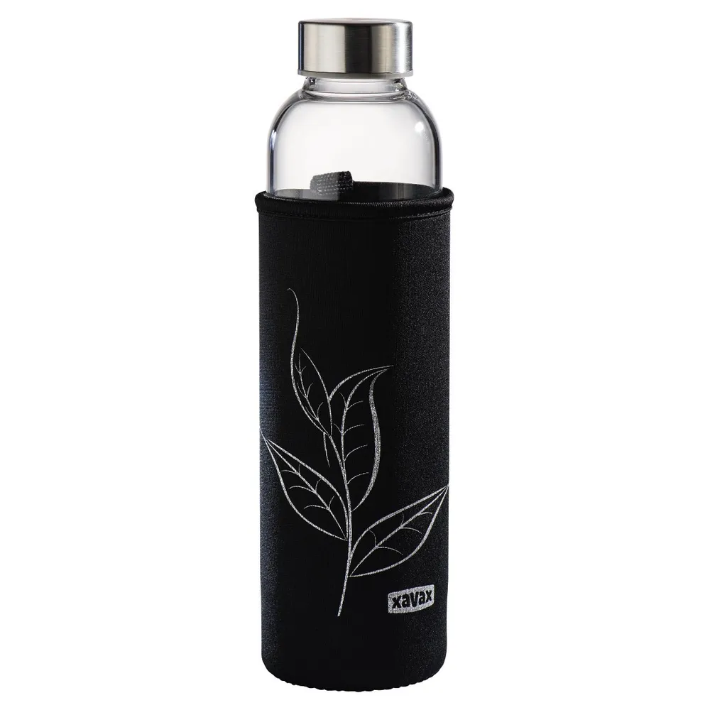 Glas-Trinkflasche mit Sieb und Neoprenhülle, 500 ml, Schwarz (00111233)