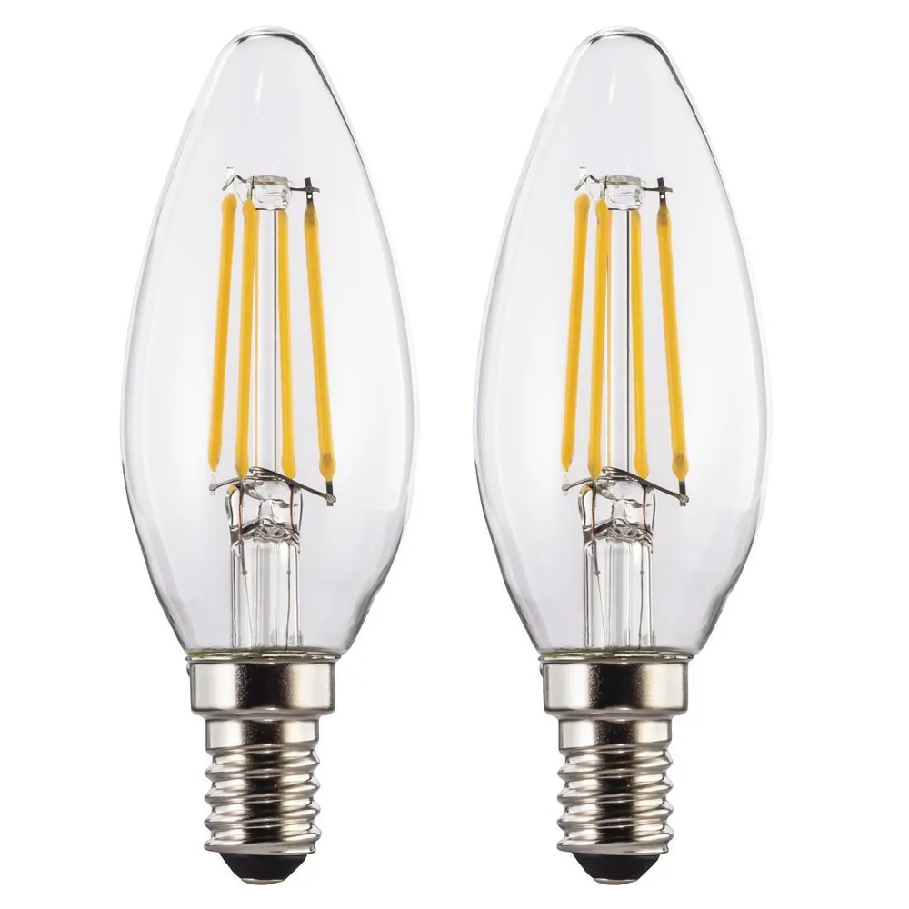 LED-Filament, E14, 470lm ersetzt 40W, Kerzenlampe, Warmweiß, Klar, 2 Stück (00112905)