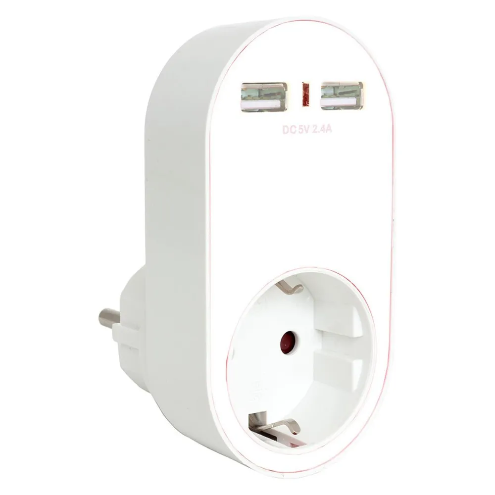 XCell Eurostecker Steckdose mit 2fach USB Ausgang mit max 2400mA USB-Ladestrom, Farbe weiss