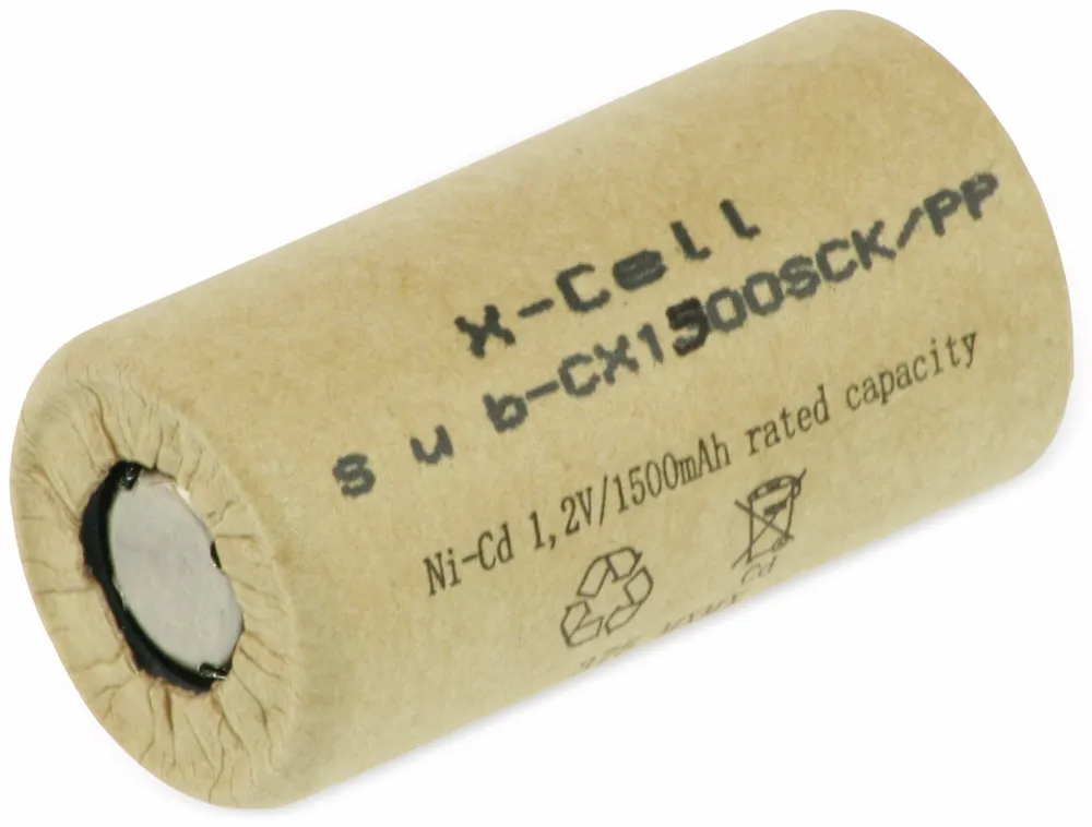 XCELL Sub-C-Zelle, Ni-Cd, Pappmantel, 1,2V/1500mAh, 43x23mm