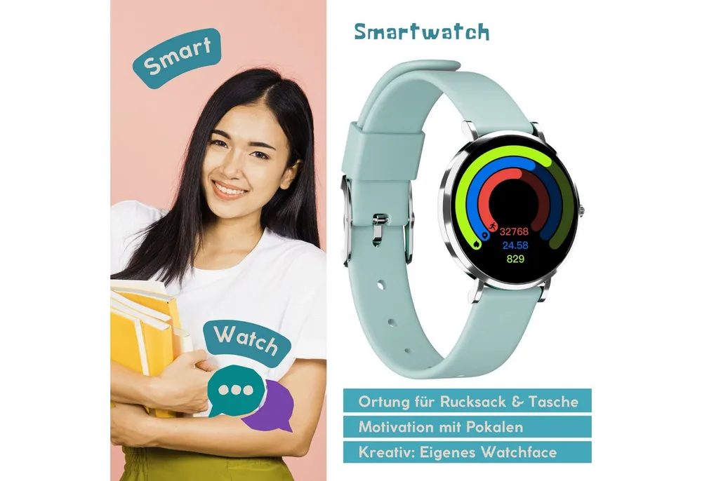 XCOAST XCOAST, LINO-Time, extra kleine Kinder Smartwatch (3,7 cm) Set, 2-tlg., 6 Tage Akku, Sportfunktion, SOS NOTRUF, 6 Tage Akku, IP68 wasserdicht, Edelstahl, flach