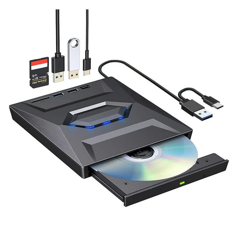 XERSEK Externes Blu Ray CD DVD Laufwerk Blu-ray-Brenner (USB 3.0 Type-C mit SD/TF Micro USB, Portable CD DVD Extern Bluray Writer Drive, für Laptop Desktop Macbook Windows 7/8/10/11 Mac OS)