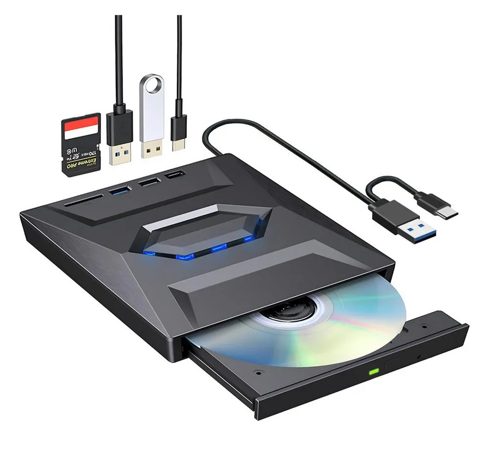 XERSEK Externes CD DVD Laufwerk USB 3.0 Type-C mit SD/TF Micro USB Portable DVD-Brenner (für Laptop Desktop Macbook Windows 7/8/10/XP Linux Mac OS Vista)