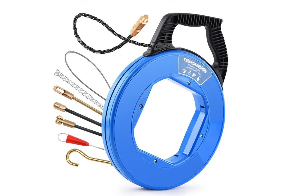 XERSEK Kabelführung Kabeleinziehhilfe 4,5mm Einziehspirale inkl. 7 Adapter Einziehhilfe (Einziehfeder Kabelzieher für Leerrohre), Zugdraht, Kabel & Elektroinstallationen