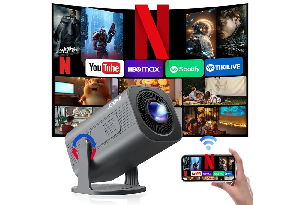 XGODY 2026 Neu Tragbarer Projektor Gimbal 3Pro 4K Android 14 Wifi6 BT 5.4 Mini-Beamer (260 lm, 1500:1, 3840 x 2160 px, Android 14 OS mit App-Store, Youtube, Netflix, Prime Video etc)